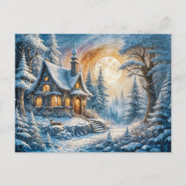 Enchanting Winter Cottage in Moonlight Postkarte