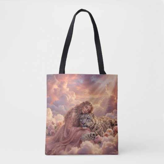 Enchanting Woman & Snow Leopard Cloud Fantasy Art Tasche (Vorderseite)