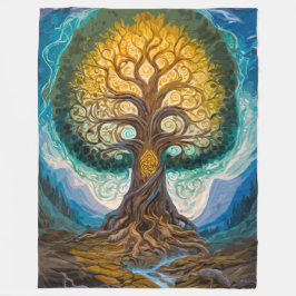 Enchanting Yggdrasil Glowing Tree Magical Landscap Fleecedecke