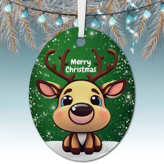 Enchanting Young Buck Starry Green Whimsical 🎄🦌 Ornament Aus Metall