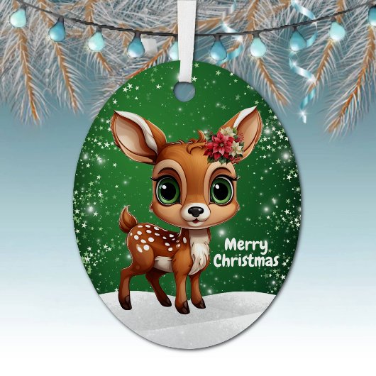 Enchanting Young Buck Starry Green Whimsical  🎄🦌 Ornament Aus Metall