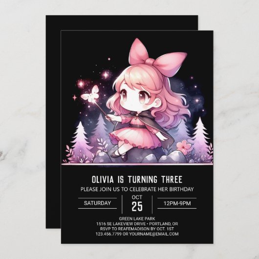 Enchantress Little Wizard Geburtstag Einladung (Vorne/Hinten)