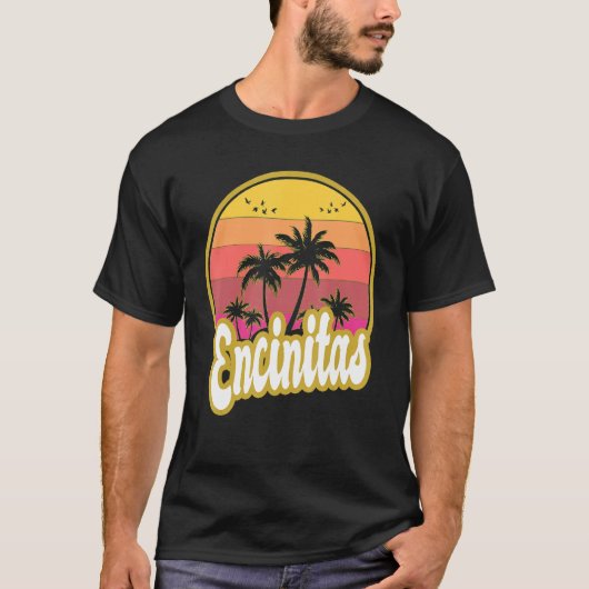 Encinitas California Beach Retro Sunset T-Shirt (Vorderseite)