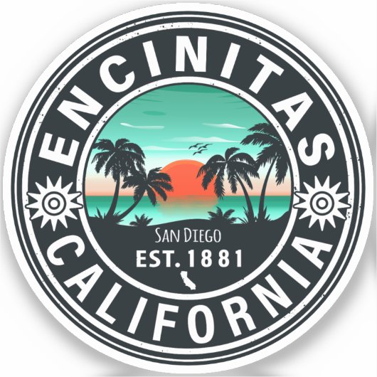 Encinitas California Retro Sunset Souvenirs 80er Aufkleber (Vorderseite)