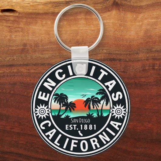 Encinitas California Retro Sunset Souvenirs 80er Schlüsselanhänger (Rückseite)