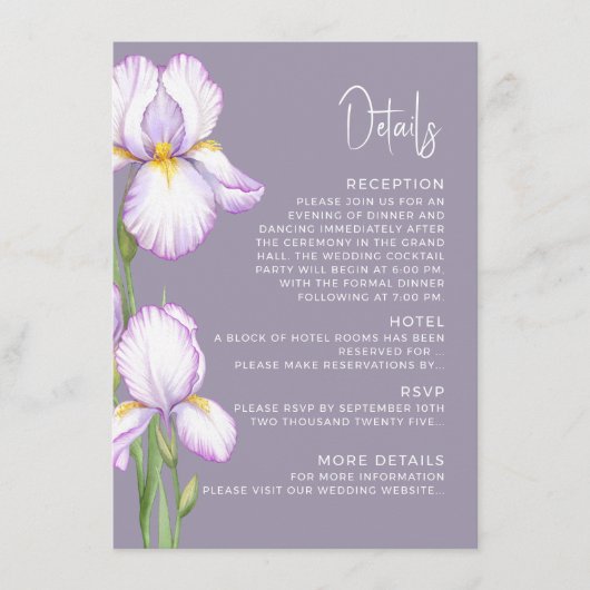Enclosure Card Details for Wedding.  Begleitkarte (Vorderseite)