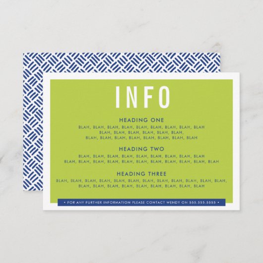 ENCLOSURE DETAIL Spaß kühn Block Limon königsblau RSVP Karte (Vorne/Hinten)