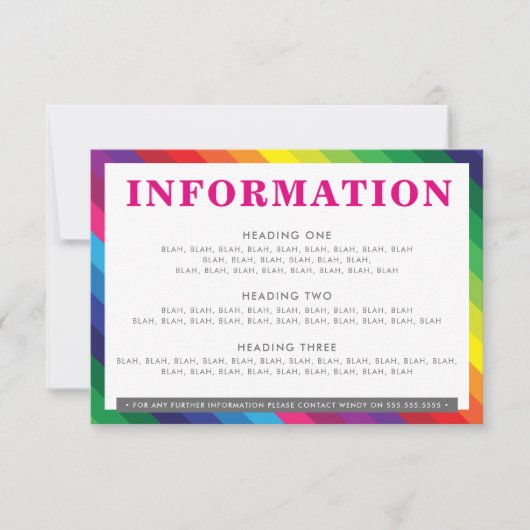 ENCLOSURE DETAILS lustige, farbenfrohe Regenbogens RSVP Karte (Vorderseite)