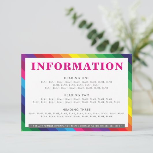 ENCLOSURE DETAILS lustige, farbenfrohe Regenbogens RSVP Karte (Stehend Vorderseite)