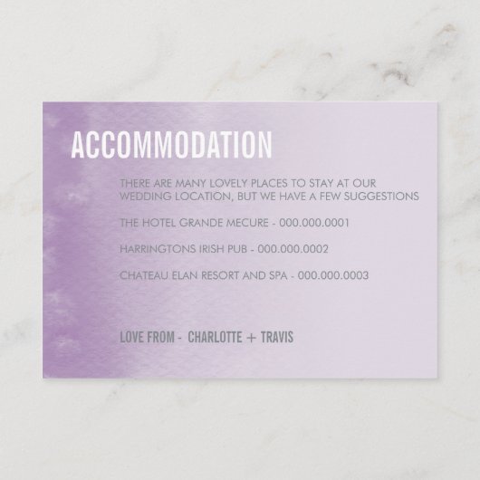ENCLOSURE-KARTE:: ombre watercolor lila Begleitkarte (Rückseite)