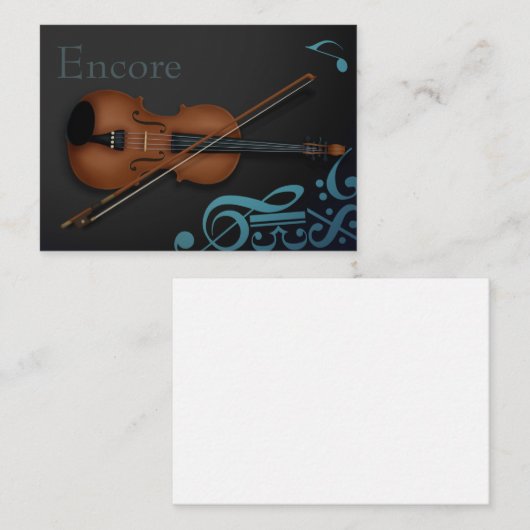 "Encore" Violine & Bow Elegantes Schwarz & Türkis Mitteilungskarte (Vorne/Hinten)
