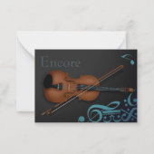 "Encore" Violine & Bow Elegantes Schwarz & Türkis Mitteilungskarte (Vorderseite)