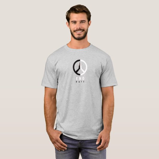 End Hate - Black and White Hand Peace Sign T-Shirt (Vorne ganz)