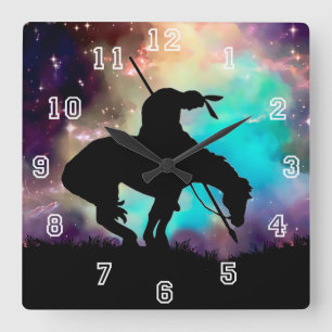 End of The Trail Silhouette Wall Clock Quadratische Wanduhr