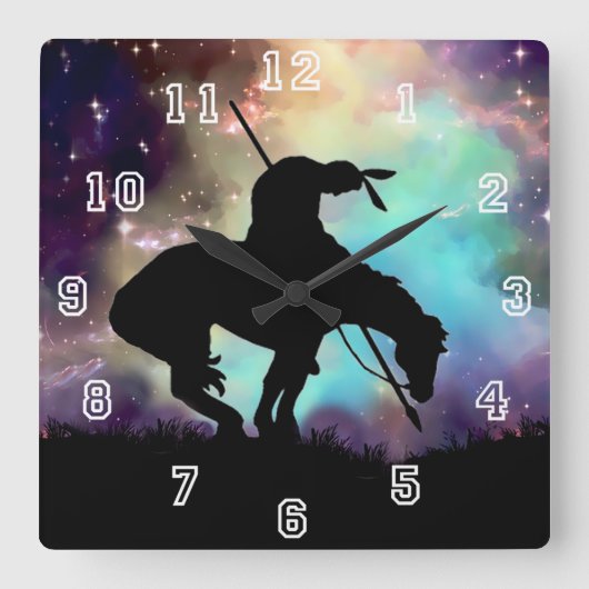 End of The Trail Silhouette Wall Clock Quadratische Wanduhr (Vorderseite)