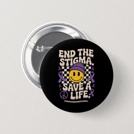 End The Stigma Save A Life Groovy Overdose Awarene Button (Vorne & Hinten)