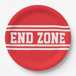 END ZONE Helles Rot Sportliches Weiß Racing Streif Pappteller