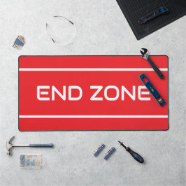 END ZONE Modern White Text Stripes On Bright Red Schreibtischunterlage