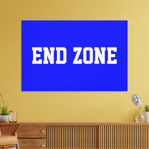 END ZONE Spaß Athletik Fußball Text auf königsblau Leinwanddruck
