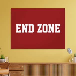 END ZONE Spaß Athletik Fußball Text auf tiefem Rot Leinwanddruck
