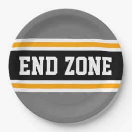 END ZONE Sporty Bold Black Yellow Stripes Pappteller