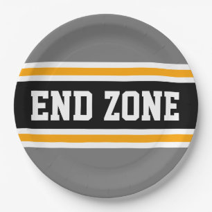END ZONE Sporty Bold Black Yellow Stripes Pappteller