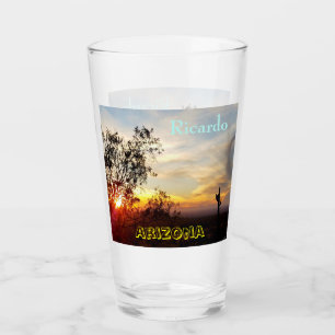 Ende Abend Arizona Wüstenlandschaft / Saguaro Kakt Glas