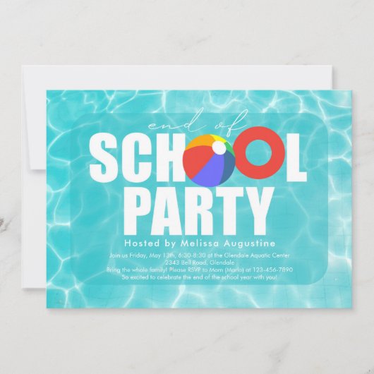 Ende der Party Einladung des Schulpools (Vorderseite)