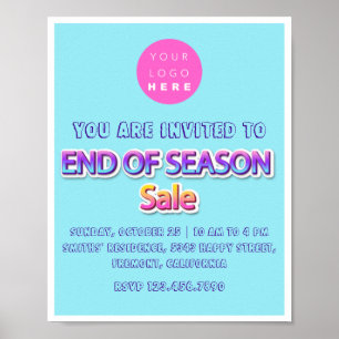 Ende der Saison Verkauf rosa Logo Garage Yard Blue Poster