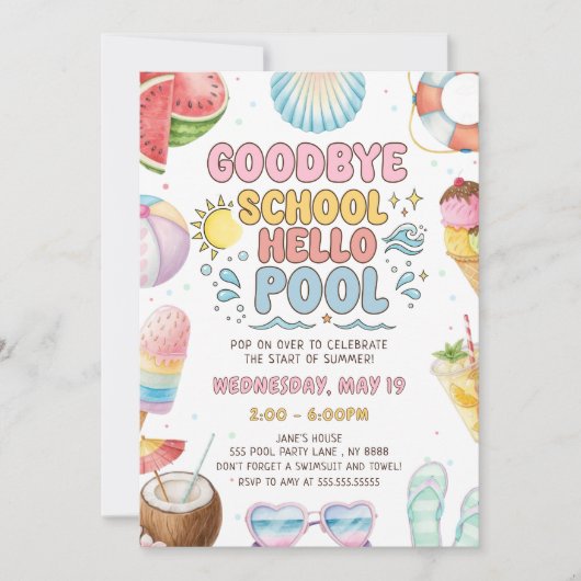 Ende der Schule, Anfang der Sommerparty Einladung (Vorderseite)