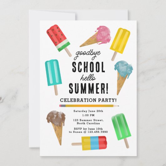 Ende der Schule Goodbye Hello Ice Cream Summer Par Einladung (Vorderseite)