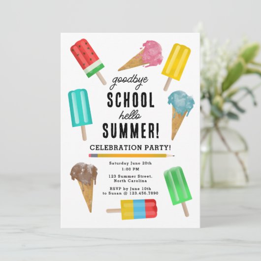Ende der Schule Goodbye Hello Ice Cream Summer Par Einladung (Stehend Vorderseite)