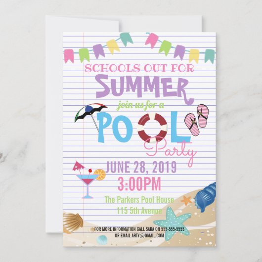 Ende der Schule Pool Sommerklasse Party Fundraiser Einladung (Vorderseite)
