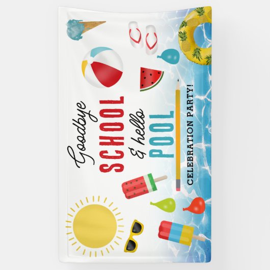 Ende der Schule Spaß Kinder Sommer Pool Party Banner (Vertikal)