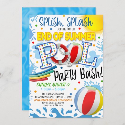 Ende der Sommerpool-Party Einladung (Vorne/Hinten)