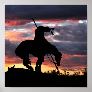 Ende der Trail-Silhouette mit Sonnenuntergang Poster