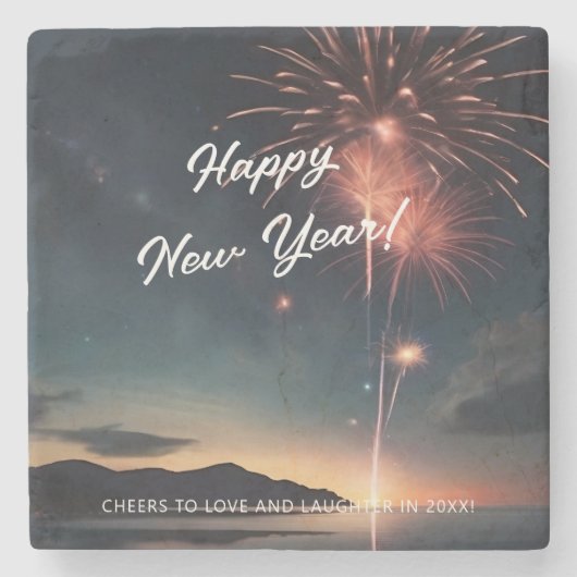 Ende des Jahres Bash Fireworks Script Typografie Steinuntersetzer (Vorderseite)