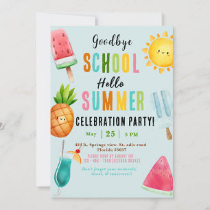 Ende des Schuljahres Sommerliches Party Einladung
