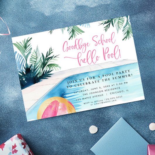 Ende des Schuljahres Sommerpool Party Einladung