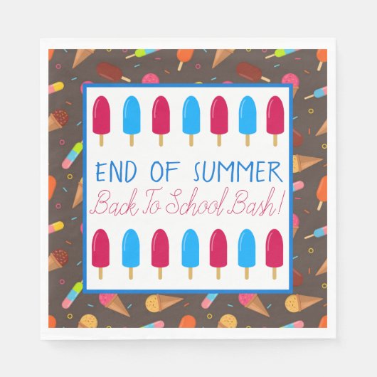 Ende des Sommers Ice Pop und Eiscreme Muster Party Serviette (Vorderseite)