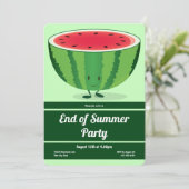 Ende Sommer Party Green Red Watermelon Cartoon Einladung (Stehend Vorderseite)