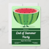 Ende Sommer Party Green Red Watermelon Cartoon Einladung (Vorderseite)