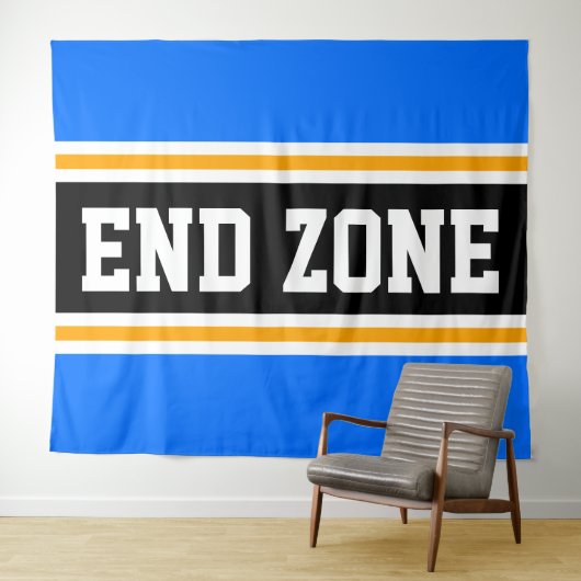 ENDE ZONE Bright Blue Black Yellow Racing Stripes Wandteppich (Beispiel (Horizontal))