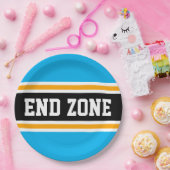 ENDE ZONE Bright Sky Blue Black Football Strips Pappteller (Party)