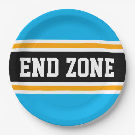 ENDE ZONE Bright Sky Blue Black Football Strips Pappteller