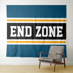 ENDE ZONE Fun Sporty Aquamarin Black Yellow Stripe Wandteppich