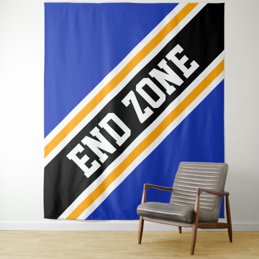 ENDE ZONE Royal Blue Yellow Black Slant Streifen Wandteppich (Beispiel)