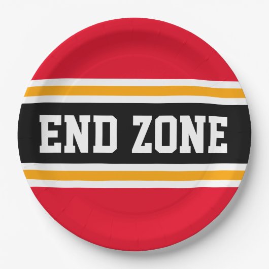 ENDE ZONE Spaß Helle Red Black Football Streifen Pappteller (Vorderseite)