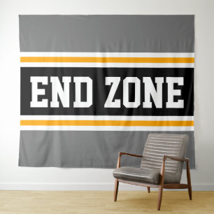 ENDE ZONE Sporty Bold Black Gray Gelbe Streifen Wandteppich
