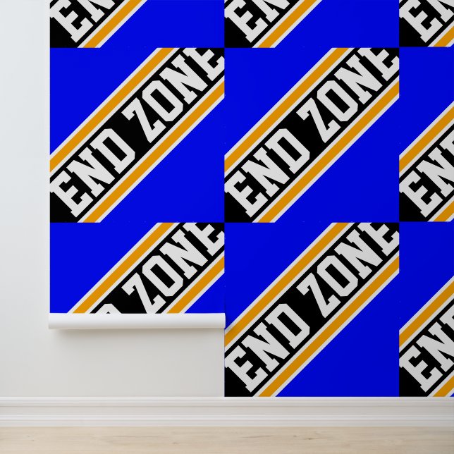 ENDE ZONE Tiled Royal Blue Yellow Black Stripes Tapete (Anwendung)